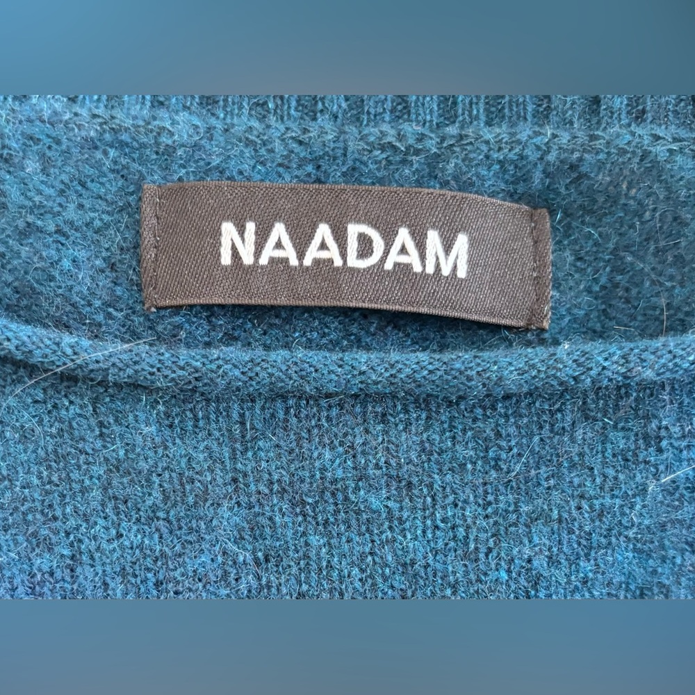 NAADAM 100% Cashmere Boatneck Sweater Peacock Blue Size Medium Lightweight Knit - Picture 3 of 6